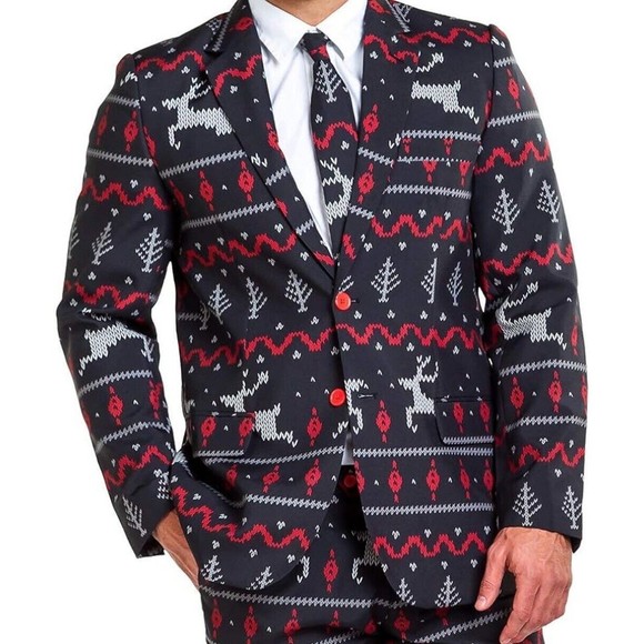 TIPSY ELVES Men's The Rage Deer Christmas Blazer With Tie Set‎ Sz 42J Black - Picture 12 of 13